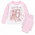 Personalised Girls Ballet Birthday Pyjamas – Dancing Into [Age] – style Pink Stripe