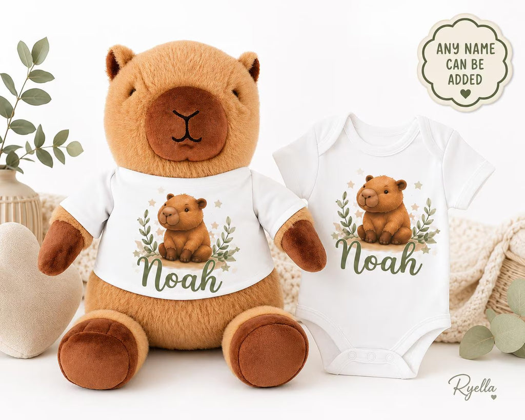 Personalised Highland Cow teddy and white baby vest with name