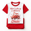 When I wake up pyjamas folded red tractor personalised birthday age