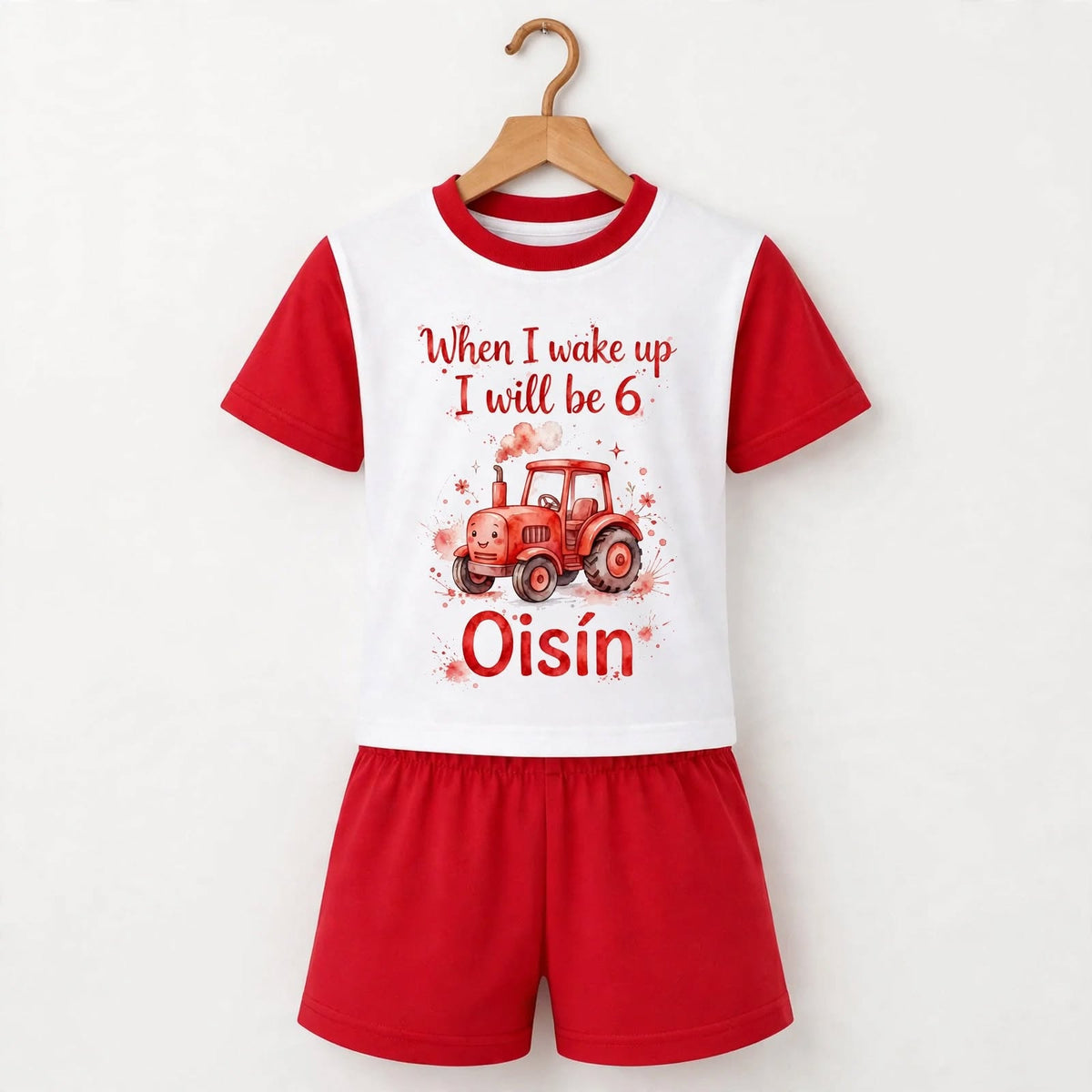 When I wake up pyjamas hanger tractor design ages 6m to 13y personalised in NI