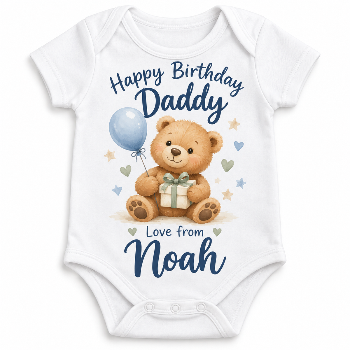 Personalised Happy Birthday Daddy Baby Vest – Love From Baby – personalised example name Noah