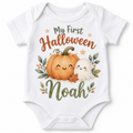 Personalised My First Halloween Baby Vest – Little Pumpkin – personalised example name Noah