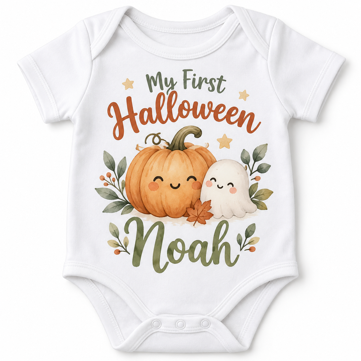 Personalised My First Halloween Baby Vest – Little Pumpkin – personalised example name Noah
