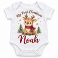 Personalised My First Christmas Baby Vest – Reindeer – personalised example name Noah