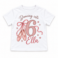 White personalised ballet birthday T-shirt with example name and age
