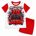 Personalised boys When I Wake Up gaming birthday pyjamas – red shorts set with Josh, age 10 example