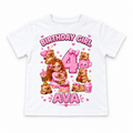 White personalised capybara birthday T-shirt with example name and age