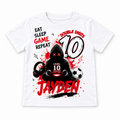 White personalised gamer birthday T-shirt with example name and age