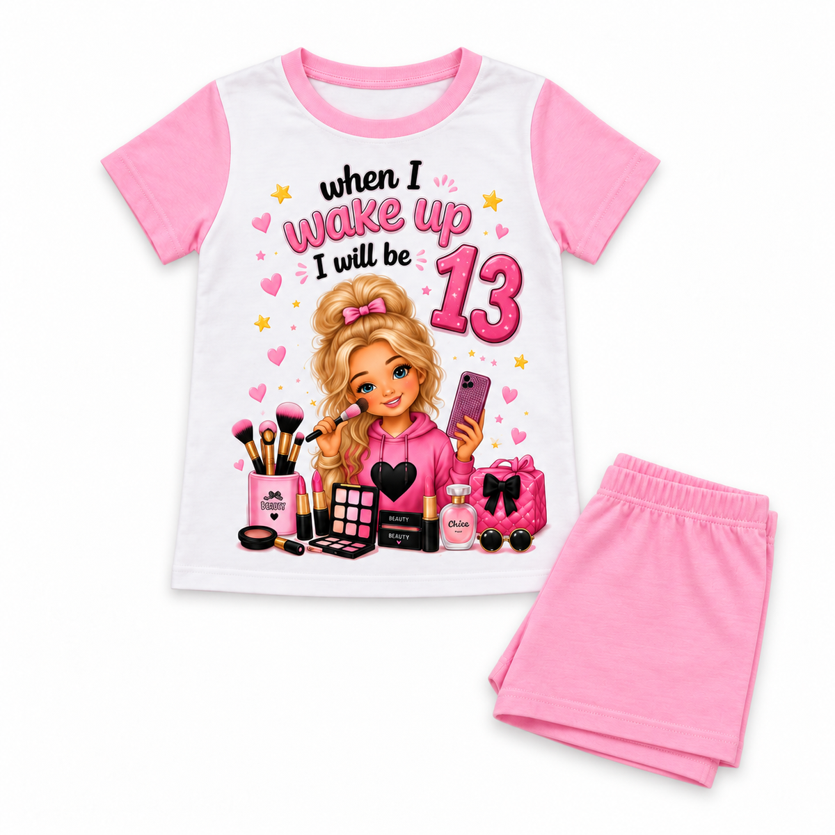 Personalised girls birthday pyjama set – folded flat lay