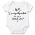Personalised grandparent reveal baby vest – example Nanny and Grandad, March 2027