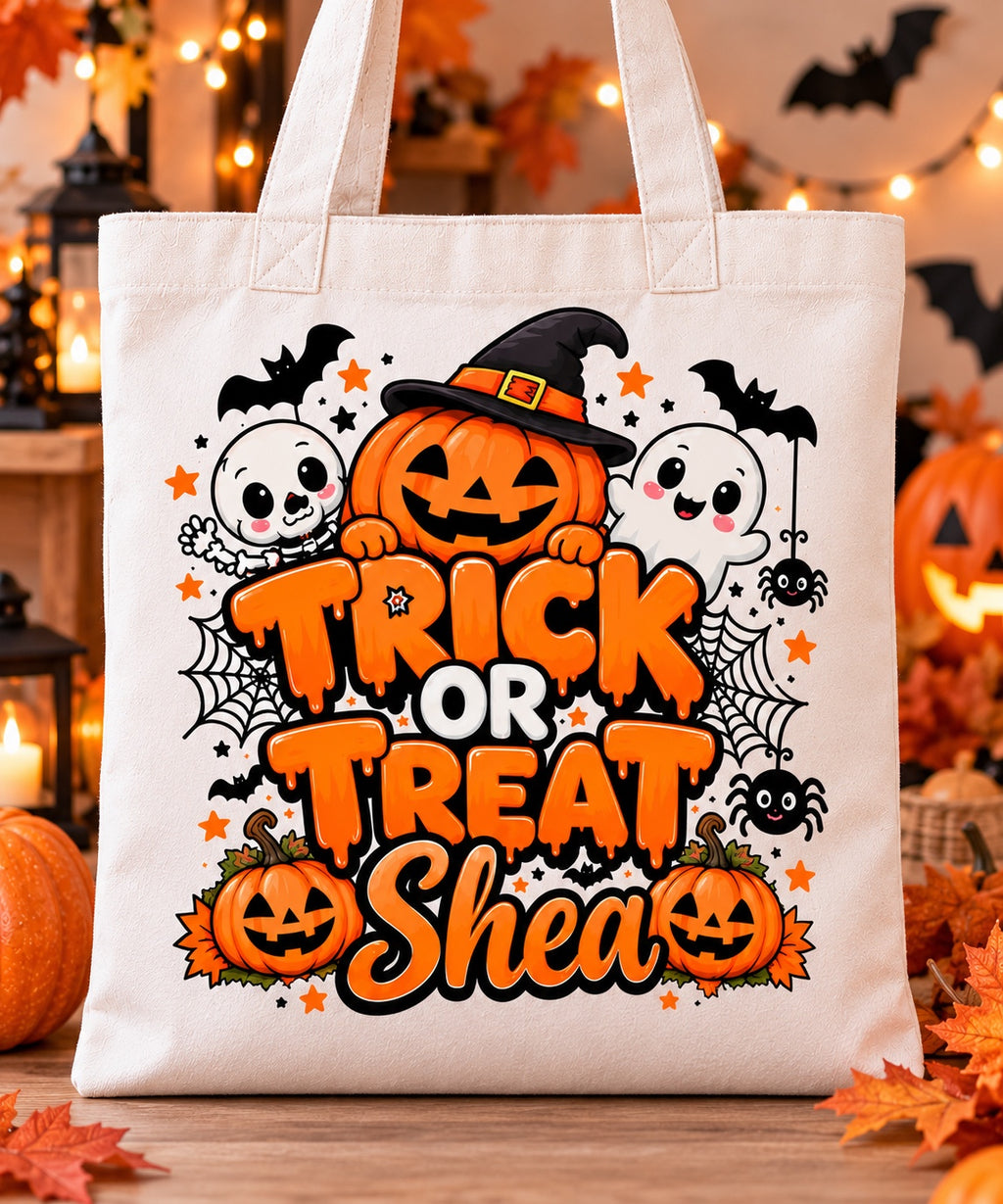 Personalised Halloween Trick or Treat tote bag