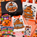 Full Halloween Boo Box gift set with orange stripe pyjamas and matching tote