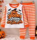 Personalised orange and white stripe Spooky Season pyjamas with Shea example name