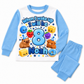 Long Baby Blue squishy birthday pyjamas with blue and navy lettering, Noah age 8