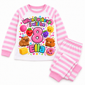 Pink Stripe personalised squishy birthday pyjamas, Ella age 8
